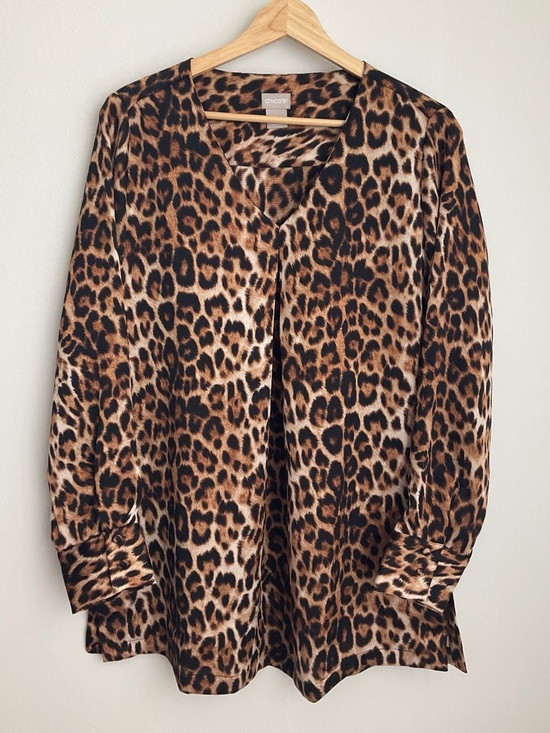 Chico's Tops - Chico's 1 (8-10) Leopard Print V-Neck Tunic - Brown/Black